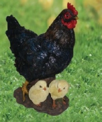 Zomerbollen Levensechte beelden Dierenbeelden levensecht Kip met kuikens Zwart Stone Lite 30x35  (3070 zwart)